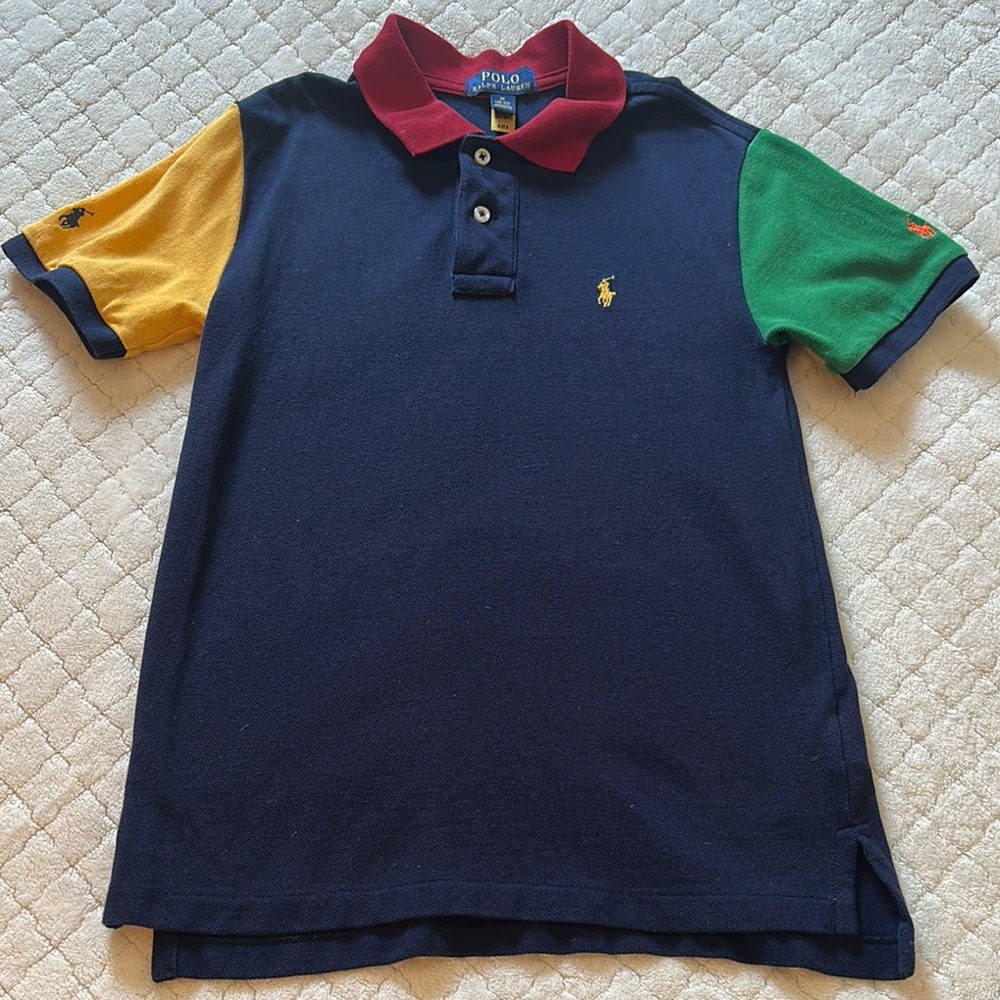 Polo by Ralph Lauren Blue and Yellow Color-Block Polo Shirt